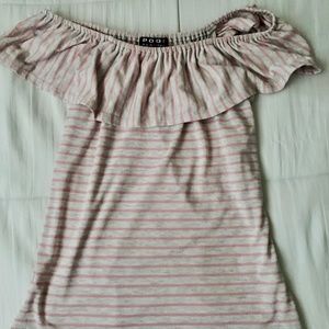 Poof New York off-the-shoulder striped pink top
